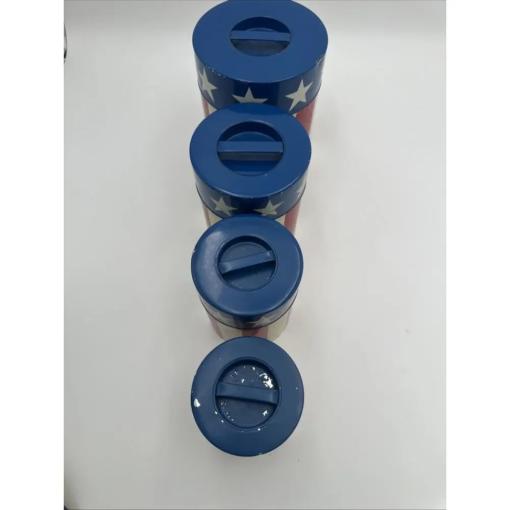 Vintage Vandor Imports Made In Japan Canisters Set Of 4 American Flag Design